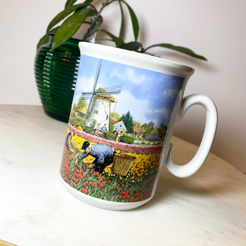Delftware Ter Steege bv ©️ Holland Royal Schwabap Windmill Mug Tulips Dutch 80s